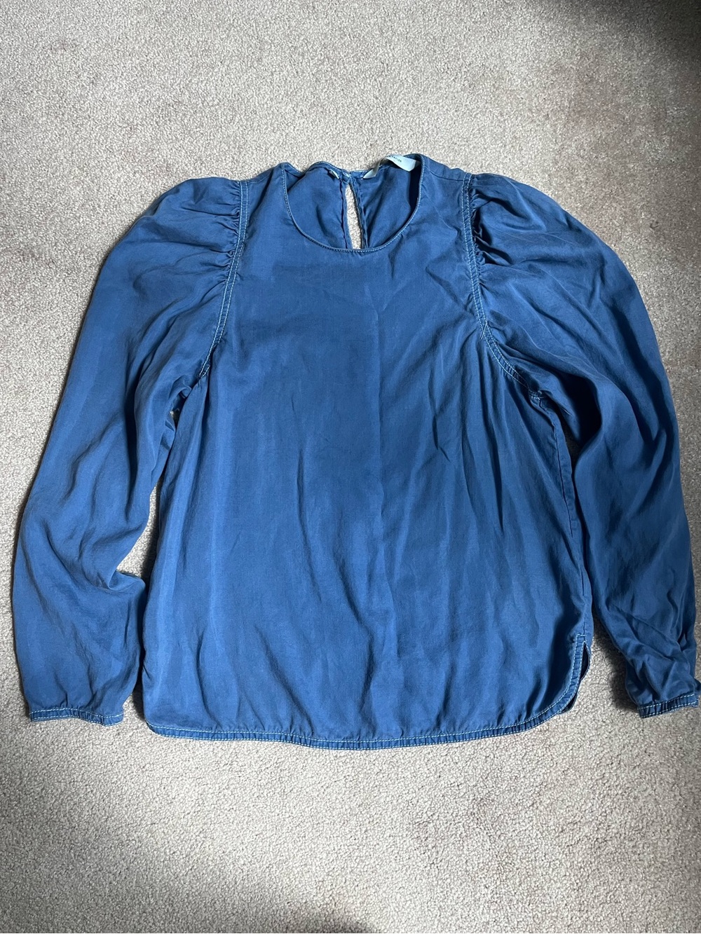 Rebecca Taylor Navy Puff-Sleeve Crewneck Top Shirt Women M 100% Tencel